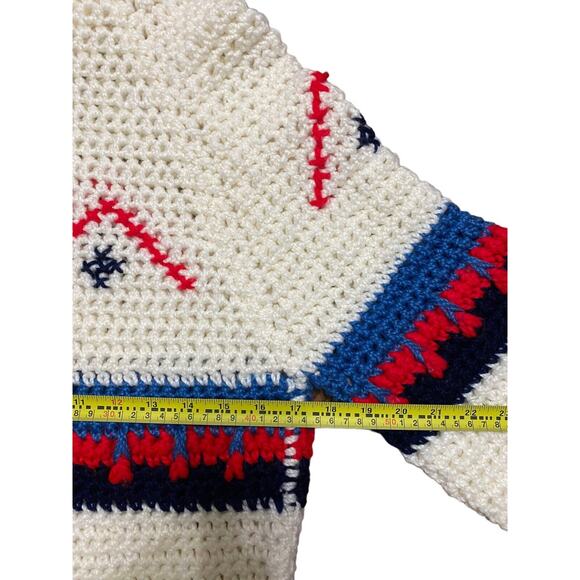 Vintage Handmade‎ Crochet Women’s Long Sweater Aztec Retro Boho READ - Picture 9 of 11